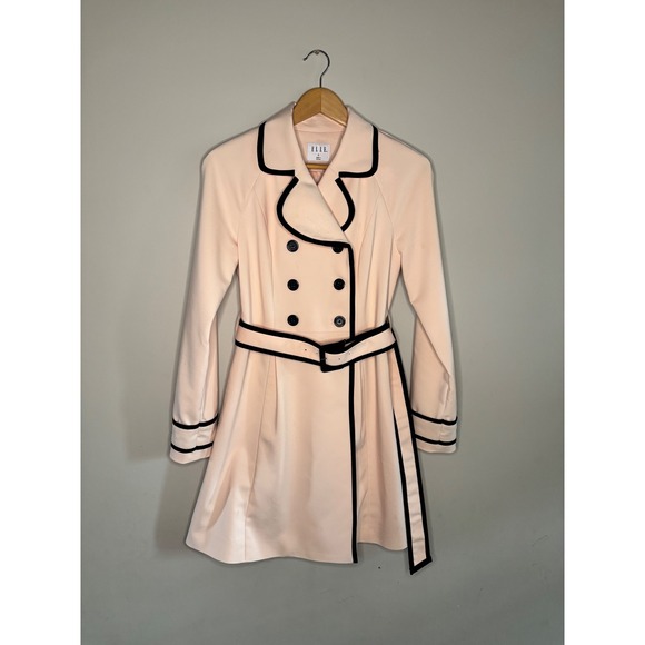 Elle Jackets & Blazers - Elle Pink Double Breasted Trench Coat Black Trim Womens Size 2